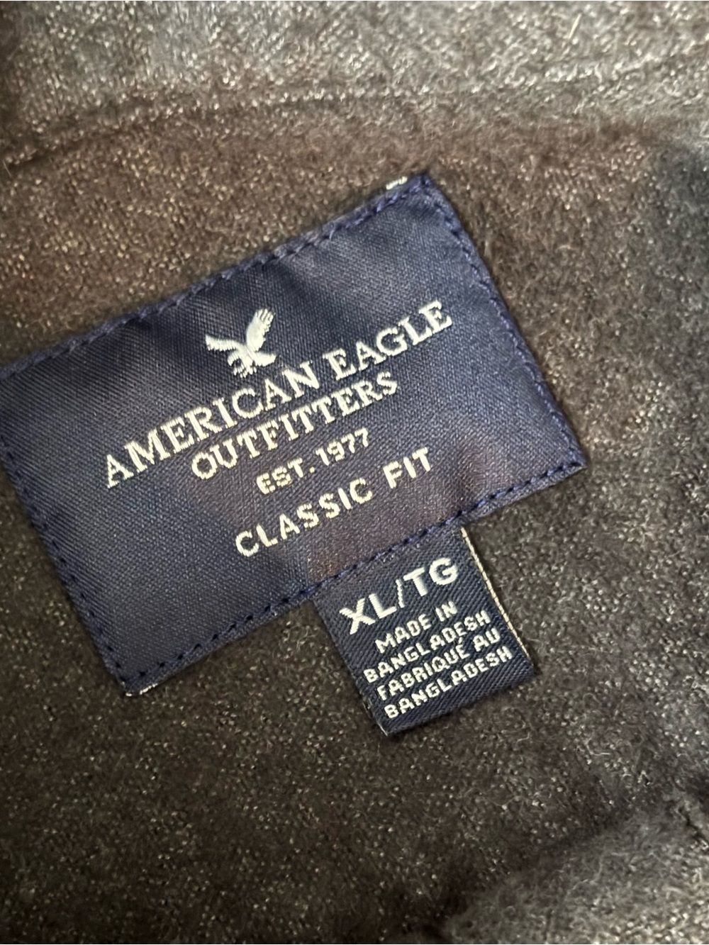 American Eagle Men's XL Solid Charcoal Flannel Shirt Grunge Workwear Rugged - Picture 2 of 10